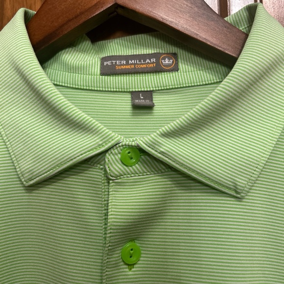 PETER MILLAR SUMMER COMFORT GOLF POLO LIME GREEN STRIPED LARGE - Picture 2 of 3